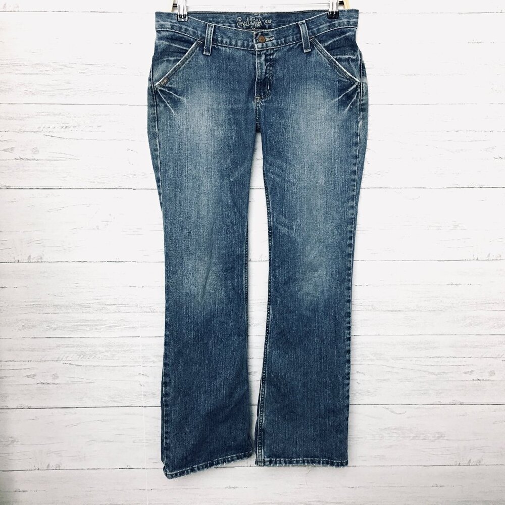 Cruel Girl Women's Jeans Slim Boot Cut 100% Cotton Frayed Hems size 7 length 32"